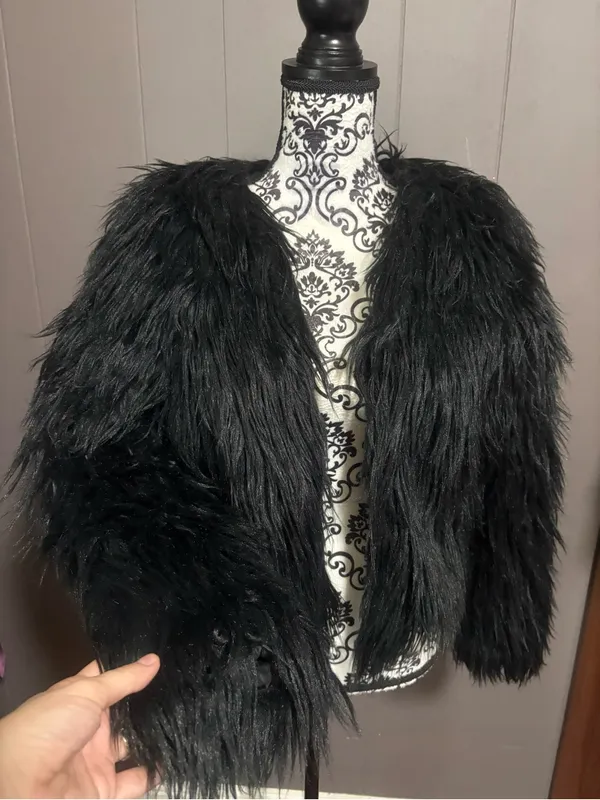 YA Los Angeles Black Faux Fur Plush Shaggy Coat - Image 2