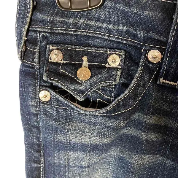True Religion Womens Blue Embroidered Pockets Straight Leg Denim Jeans‎ Size 26 - Image 4