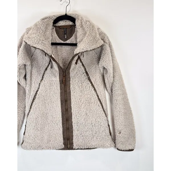 Kuhl Womens Flight Jacket Beige Avina Full Zip Sherpa Fleece Hooded Outdoor XS - Image 5