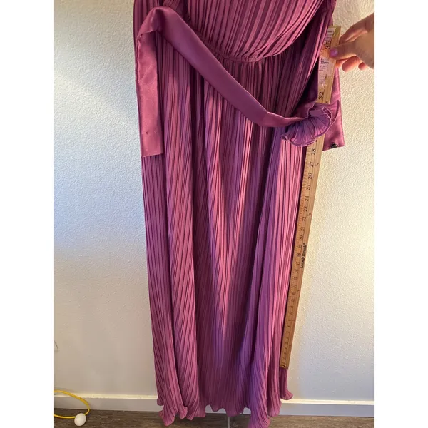 Dessy Collection Pleated Strapless Maxi Dress Sugar Plum Purple Rosette Size 10 - Image 6