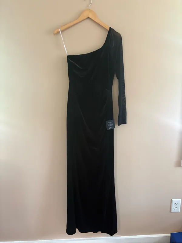 Lulus Lavish Style Black Velvet Mesh One-Shoulder Maxi Dress Size Medium Formal - Image 4
