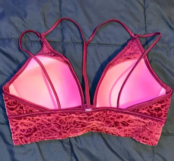 PINK - Victoria's Secret Lightly Lined Maroon Velvet Bralette - Image 3