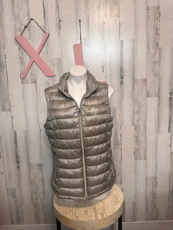 Calvin Klein Metallic Packable Puffer Vest Womens XL Champagne Taupe Quilted - Image 5