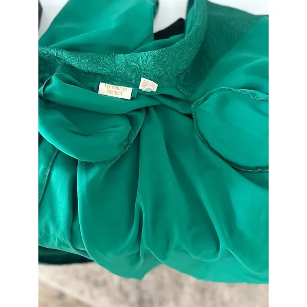 Victoria's Secret Vintage Gold Label Long Robe Green Belted Embossed Women Large - Image 8