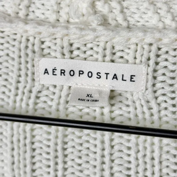 NWT Aeropostale Oversized Cable Knit Cropped V Neck Cardigan Sweater Cream XL - Image 8