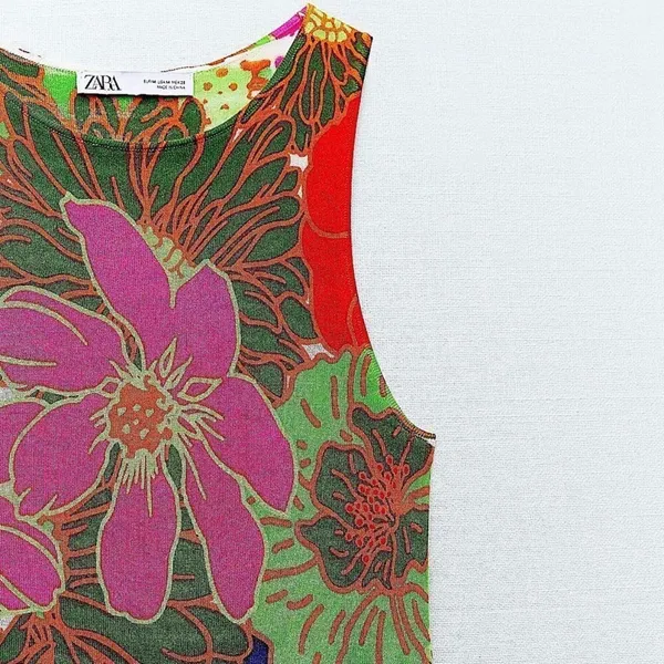 Zara Floral Special Edition Printed Maxi Dress Sleeveless Pink Green Red Small - Image 3