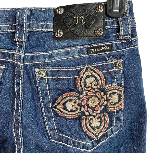 Miss Me Jeans Womens‎ Size 26 skinny cut Denim Embroidered Flower Pockets - Image 9