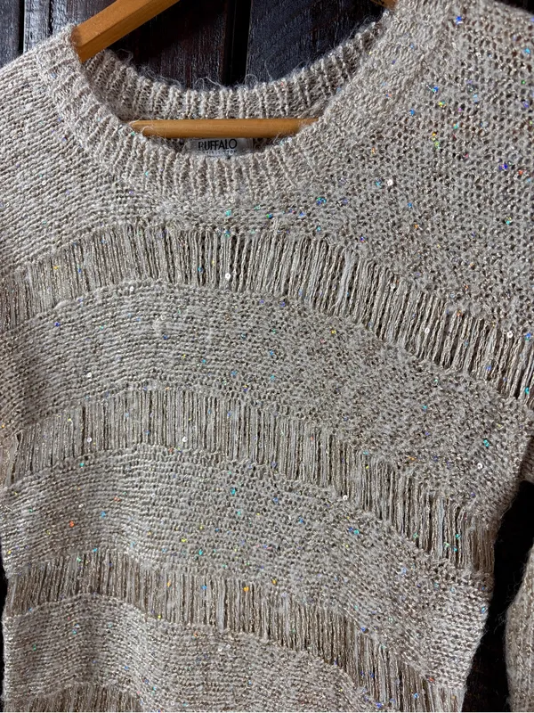 Buffalo David Bitton Beige Open-Weave Shimmer Sweater - Image 5