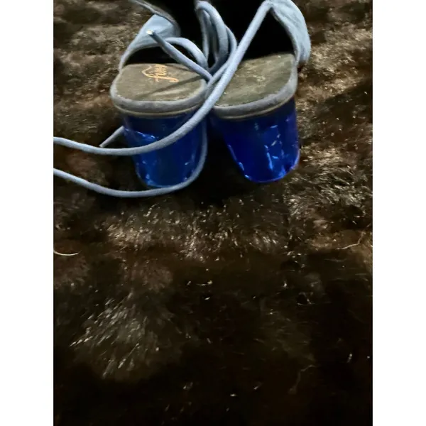 Free People Blue Suede Lucite Heels Sparkler Wrap Mules Shoes 41 10.5 - Image 3