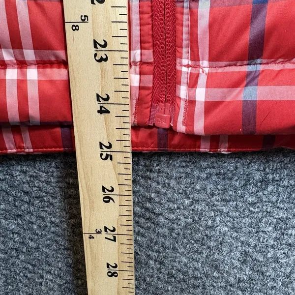 Lands' End Down Puffer Vest Womens S 6/8 Red Tartan Plaid‎ Zip Insulated - Image 7