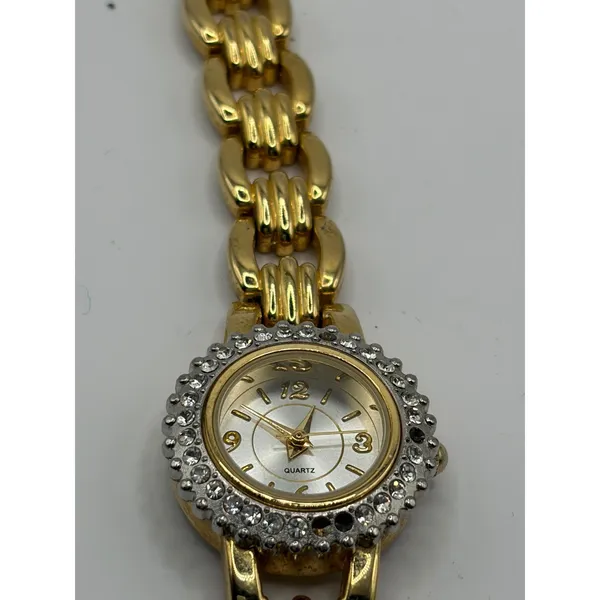 Womens Gold Tone Quartz Watch Rhinestone Bezel Base‎ Metal Japan Movement - Image 7