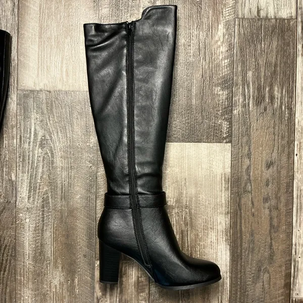 New York & Company Black Over-the-Knee Block Heel Boots with Dual Zippers Size 8 - Image 13