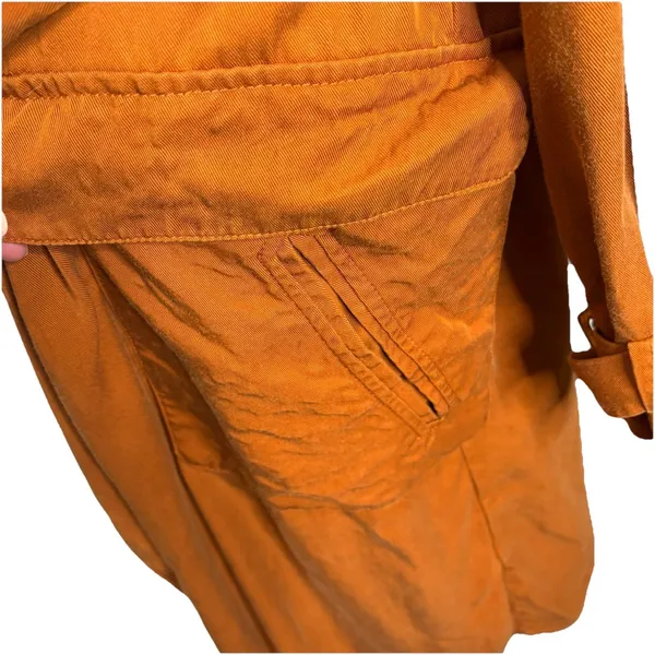 Zara Drawstring Belt Orange Trench Coat Size Medium Womens Pockets Long sleeve - Image 5