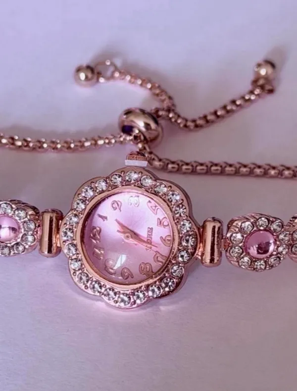 Brand New Pink and gold flower Crystal watch with rhinestones - Image 3