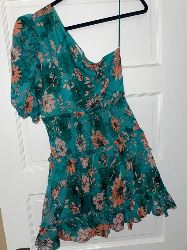 Teal One Shoulder Dress Blue Size M - Image 3