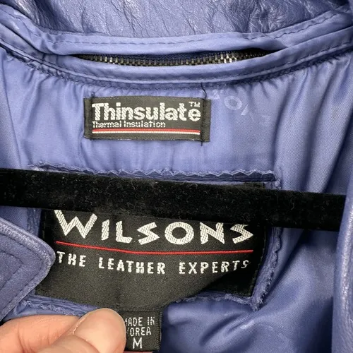 Wilsons Leather Trench Coat Womens M Blue Thinsulate Zip Lining Vintage 90s - Image 4