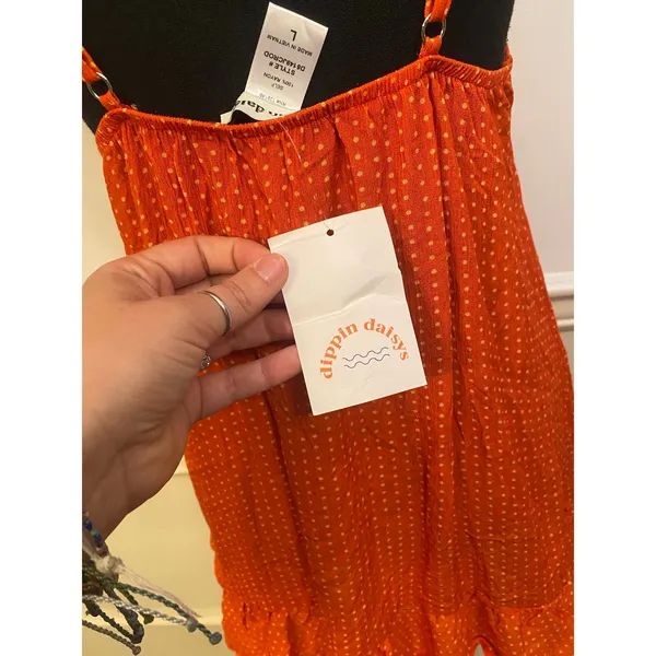 NWT Dippin Daisys Orange Polka Dot Babydoll Mini Slip Dress Nightie Y2K Coquette - Image 5