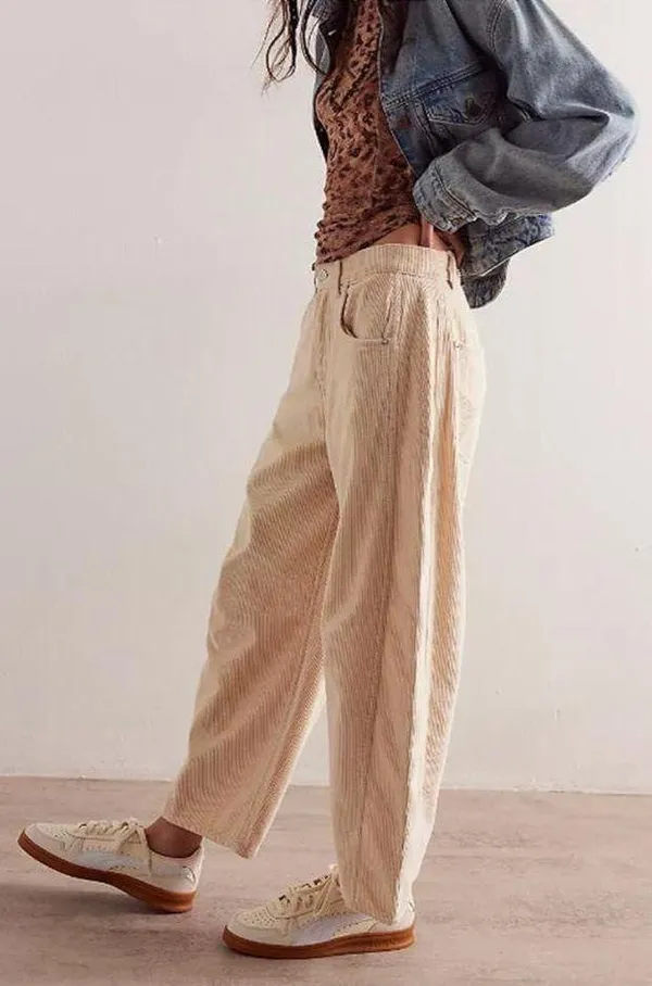 Mid Rise Cropped Baggy Pants Tan Size L - Image 3