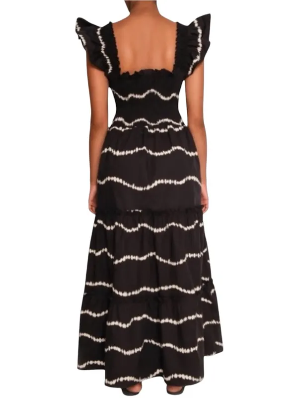 The Lulo Project Sunset Print Smocked Stretch Cotton Maxi Dress Medium NWT - Image 3