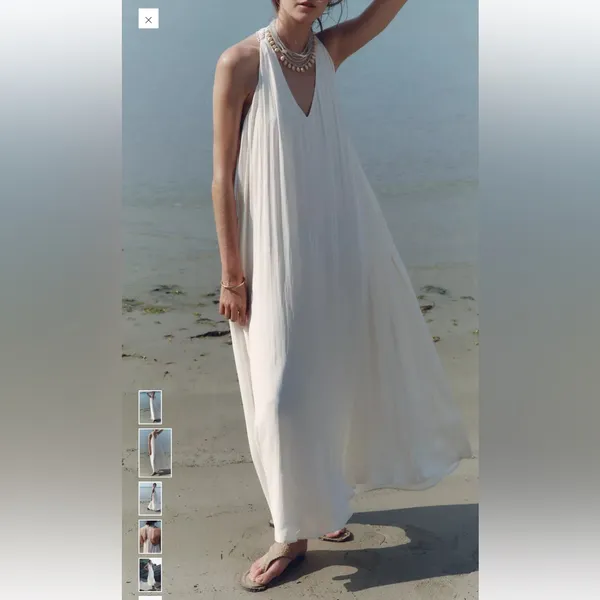 Zara Long Flowy Dress Crochet Back Sz M / L Cream Sleeveless Beach - Image 2