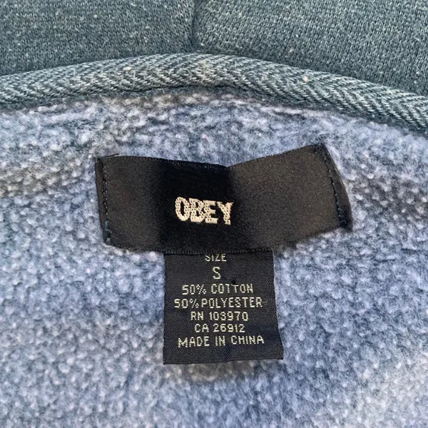 Obey Teal Zip-Up Hoodie with Subtle Chest Graphic - Image 4