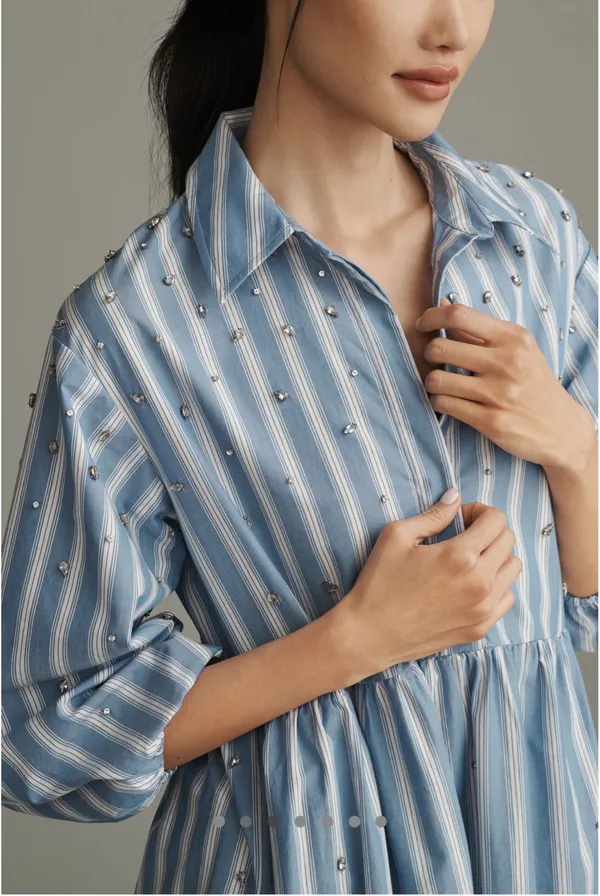Anthropologie Embellished Striped Tiered Maxi Dress NWT - Image 3
