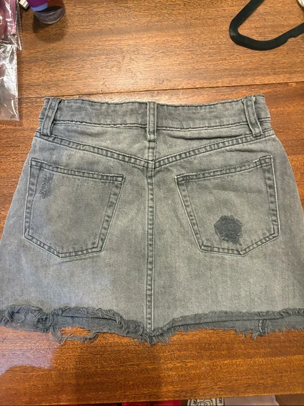 We The Free Washed Gray Distressed Button-Front Mini Skirt - Image 6