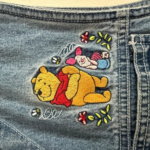 90s Vintage Disney POOH Embroidered Denim Vest Bee Piglet Extra Large - Image 2