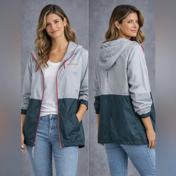 Columbia Light Gray Jacket with Red Logo - Image 2