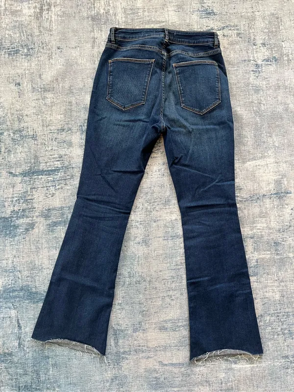 New Look Brooke Flare Leg Cut Off Hem Dark Wash Jeans Size 8 - Image 2