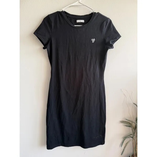 Tna Aritzia Womens‎ Black Short Sleeve Logo Mini T-Shirt Dress Size S Casual LBD - Image 2