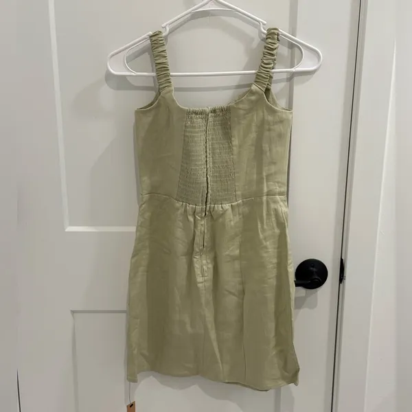 BRAND NEW Reformation Sawyer Linen Dress in Dry Herbs Green Size 2 - Image 7