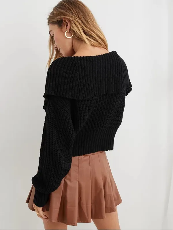 aerie Black Chunky Cropped Half-Zip Turtleneck Sweater - Image 2