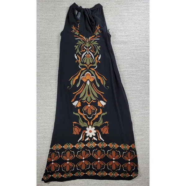 MSK Halter Maxi Dress Womens S Black Floral Tie Band Neck Vacation Summer Boho - Image 14