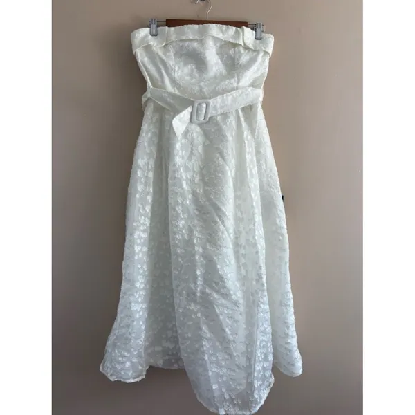 Lulus Enviable Grace White Burnout Strapless Belted Midi Dress Size Large Bridal - Image 4