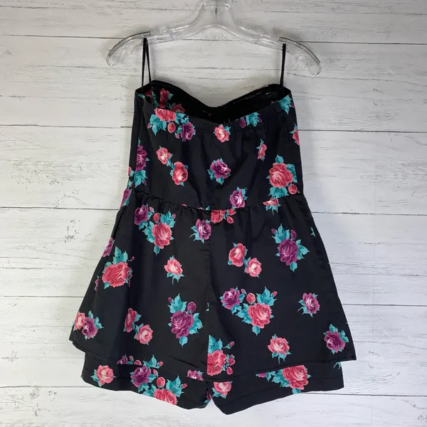 As U Wish black floral strapless romper shorts womens size L juniors - Image 2