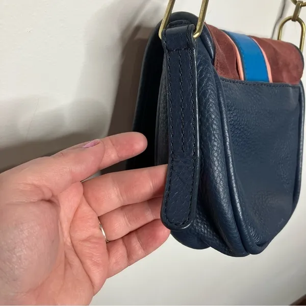 Fossil Rumi blue Cabernet striped suede leather flap crossbody‎ bag small - Image 12