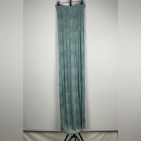 Joie Dalila Blue Green All Over Leaf Pattern Strapless Coastal Beach Maxi Dress‎ - Image 4