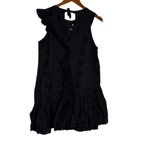 Zara Delicate Eyelet Floral Daisy Embroidered Sleeveless Mini Dress Large Black - Image 5