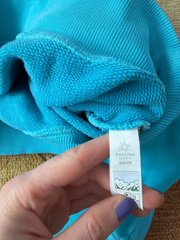 Offline by Aerie Throwback Snap Fleece Crewneck Sweatshirt Blue Cropped Size XXS - Image 3