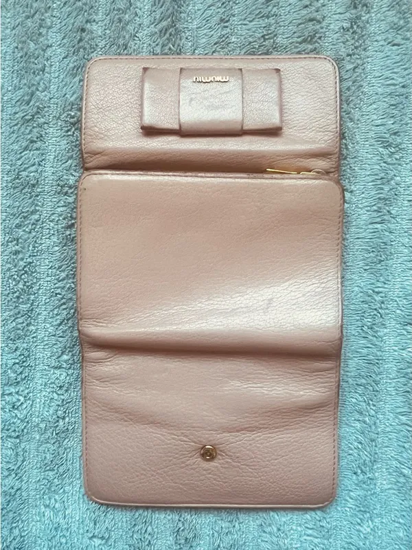 Miu Miu Madras Fiocco Trifold Wallet Blush Pink Leather Bow COA Authentic -EUC - Image 13