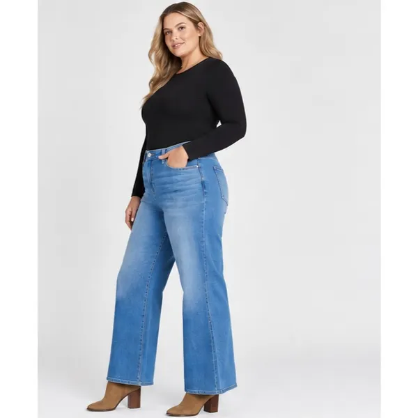Time and Tru Womens Jeans Size 18 Medium Wash High Rise Seamed Wide Leg 31" Ins - Image 2