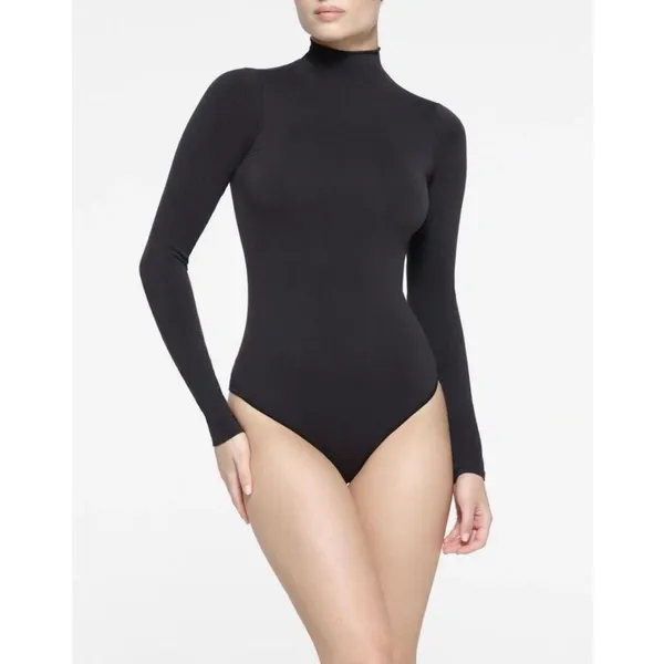 Skims Essential Mock neck Long Sleeve Bodysuit Onyx‎ Nwt Size XS XXS black - Image 2