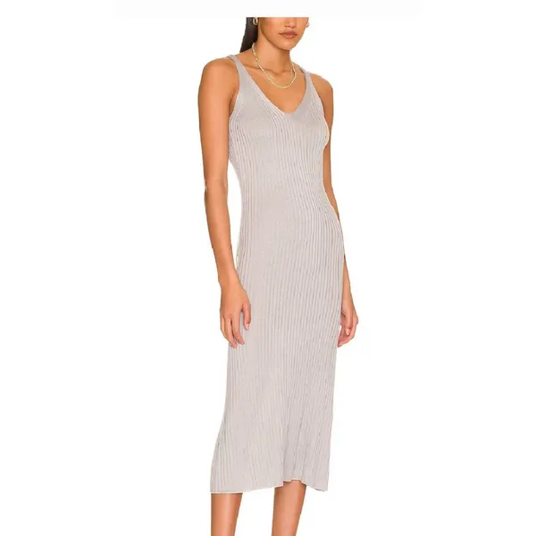 Callahan Knitwear Tammy Midi Ribbed Dress Size S‎ Gray Sleeveless Vneck - Image 2