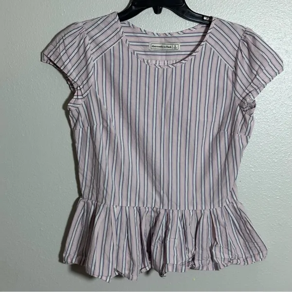 Abercrombie & Fitch Women Stripe Pink Peplum‎ Top Blouse size Small - Image 2