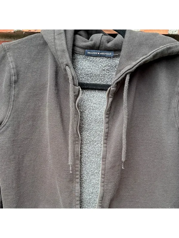 Brandy Melville Gray Zip-Up Hoodie Sweatshirt - Image 2