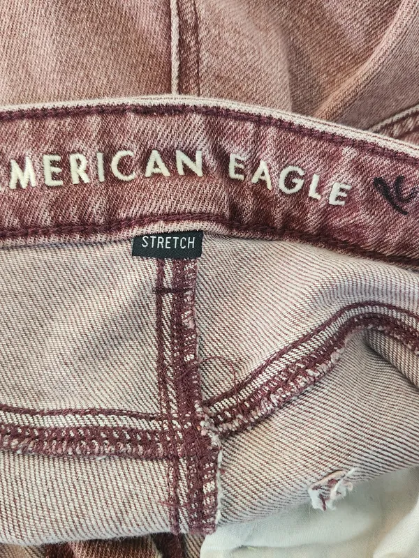 American Eagle Burgundy Pink Dyed Distressed Jeans Size 8 Long - Image 10