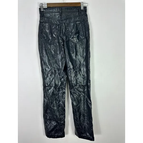Abercrombie & Fitch The 90s‎ Straight Ultra High Rise Black Faux Vegan Leather 0 - Image 5