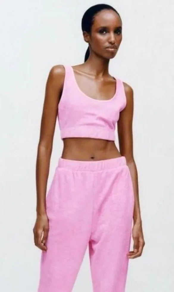 Zara hot pink terry crop top - Image 2