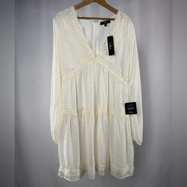 NWT Lulu's Wistful Moment Swiss Dot Long Sleeve Dress in‎ Cream Size Large - Image 2